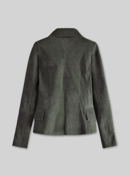 Vintage Italian Olive Carla Gugino Leather Blazer