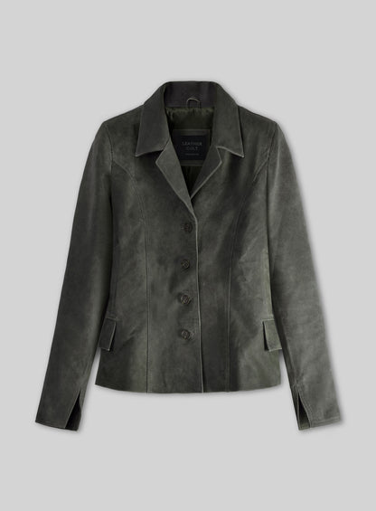 Vintage Italian Olive Carla Gugino Leather Blazer