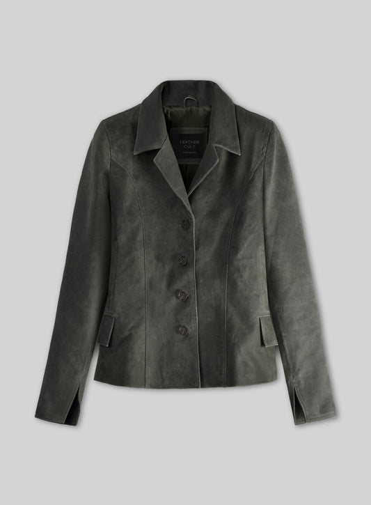 Vintage Italian Olive Carla Gugino Leather Blazer