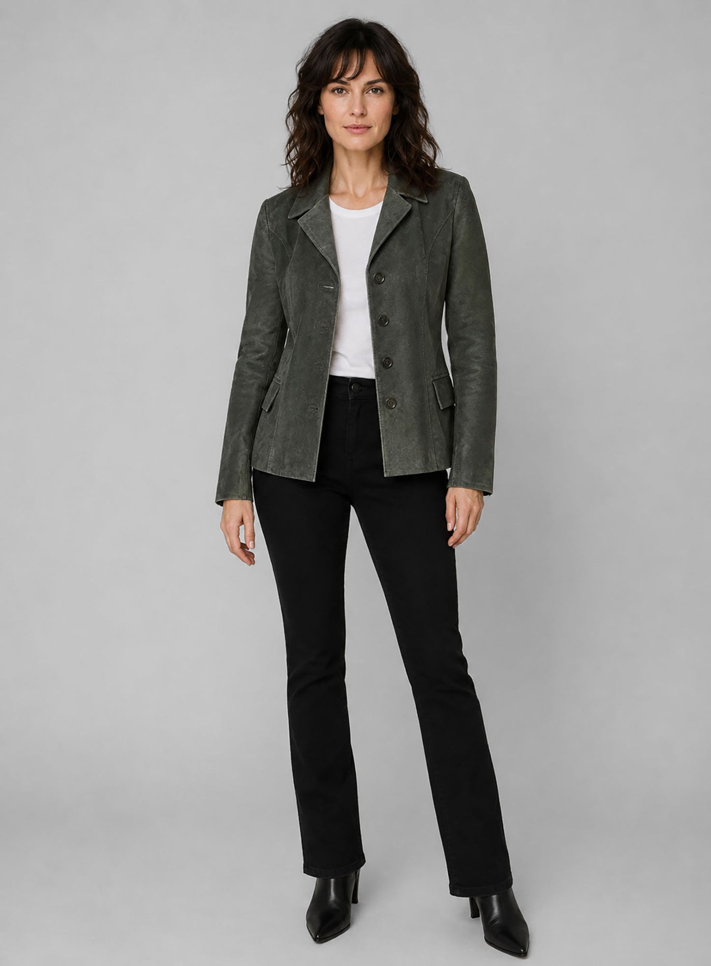 Vintage Italian Olive Carla Gugino Leather Blazer