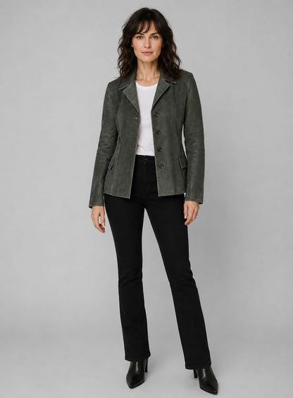 Vintage Italian Olive Carla Gugino Leather Blazer