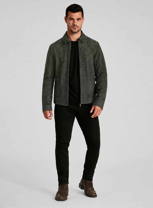 Vintage Italian Olive Taylor Lautner Leather Jacket