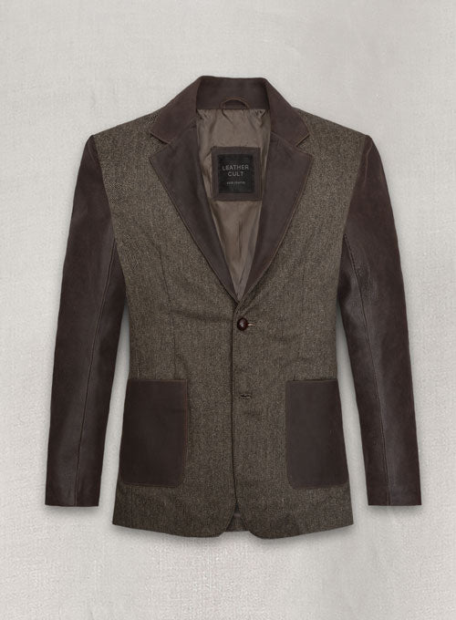 Vintage Dark Brown Herringbone Tweed Leather Combo Blazer # 652 - LeatherCult