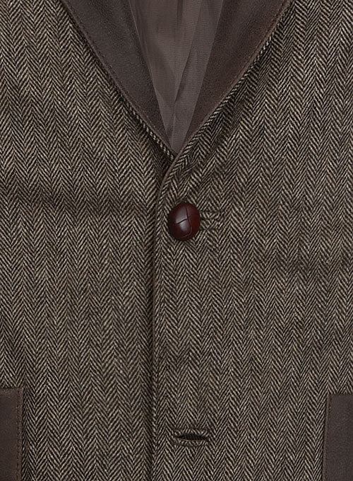 Vintage Dark Brown Herringbone Tweed Leather Combo Blazer # 652 - LeatherCult