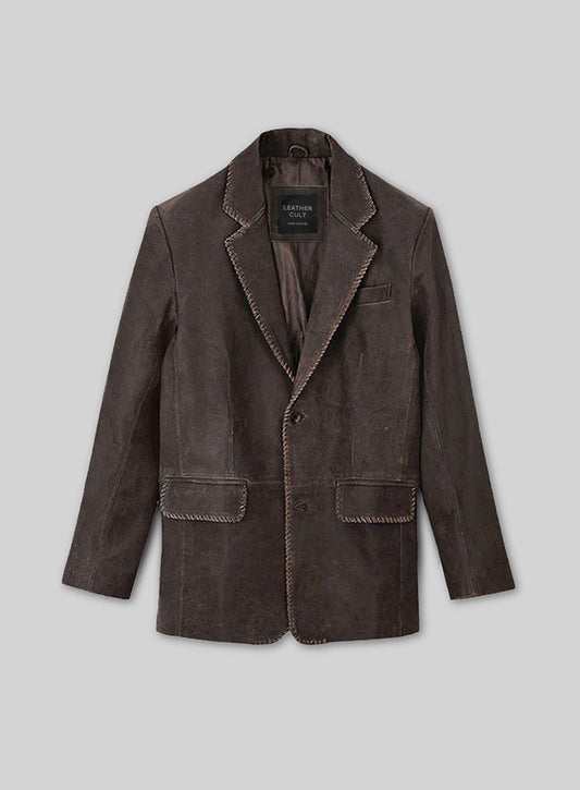 Vintage Brown Grain Medieval Leather Blazer