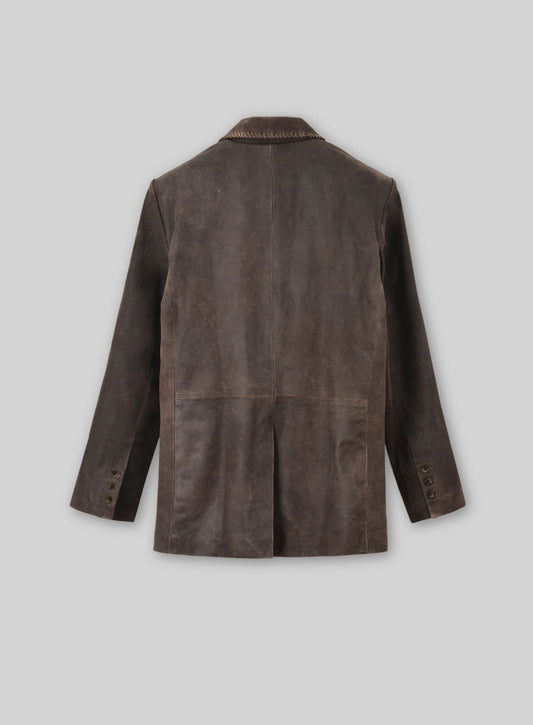 Vintage Brown Grain Medieval Leather Blazer