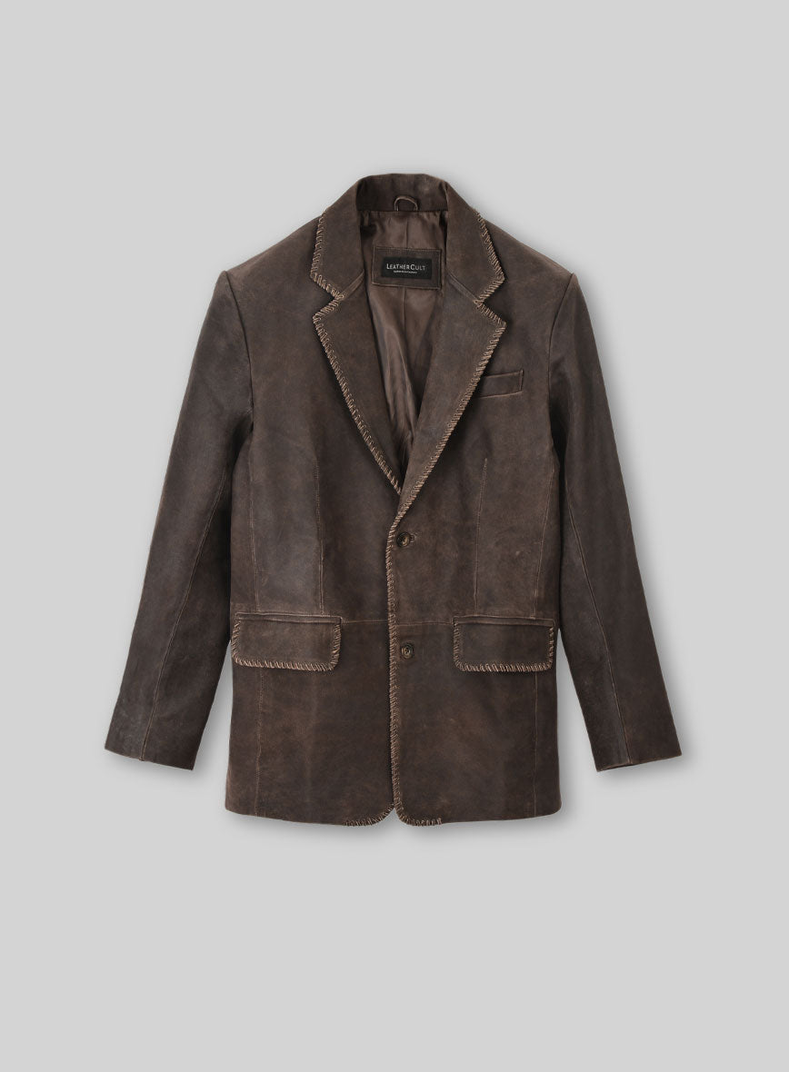 Vintage Brown Grain Medieval Leather Blazer