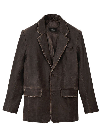 Vintage Brown Grain Medieval Leather Blazer - LeatherCult