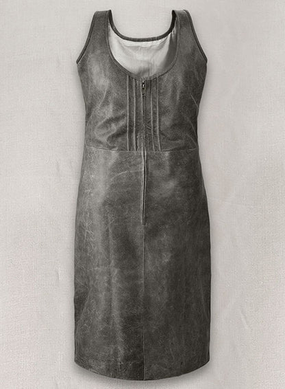 Vintage Dirty Gray Neve Campbell Leather Dress - LeatherCult