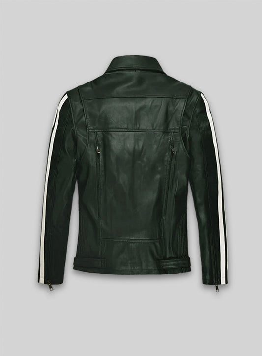 Vintage Green Robert Pattinson Leather Jacket #2