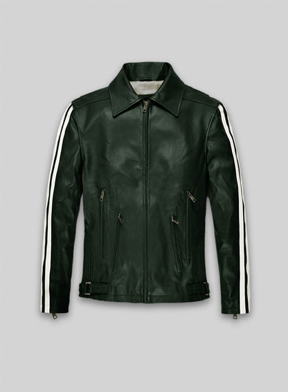 Vintage Green Robert Pattinson Leather Jacket #2
