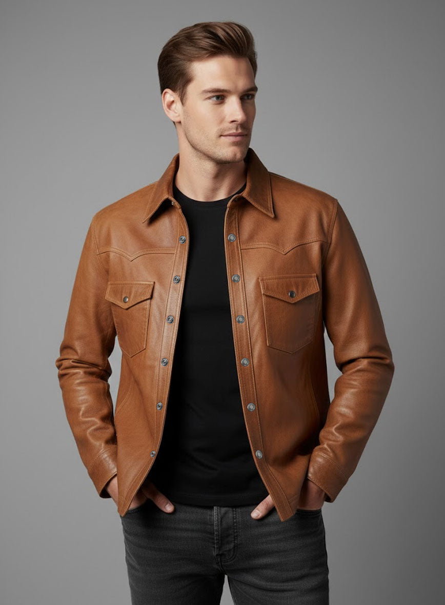 V Tab Leather Shirt Jacket