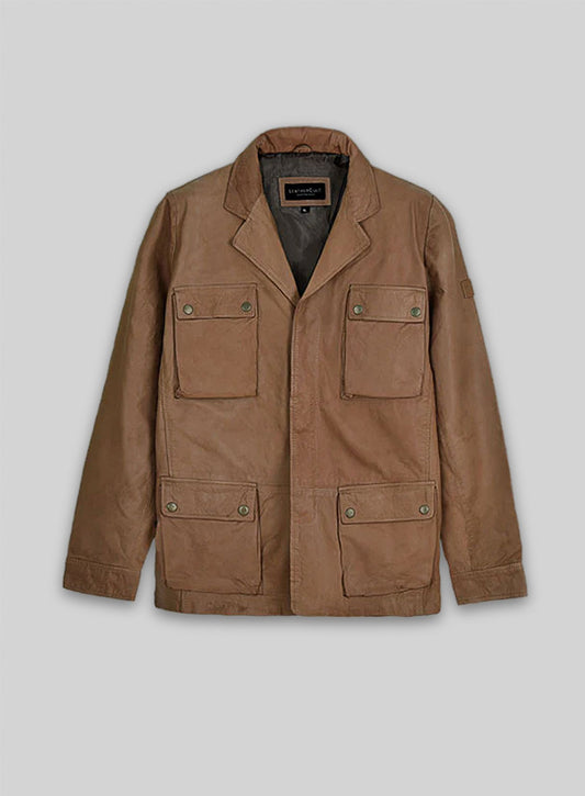 Washed Brown Leather Jacket #92 - XL Regular