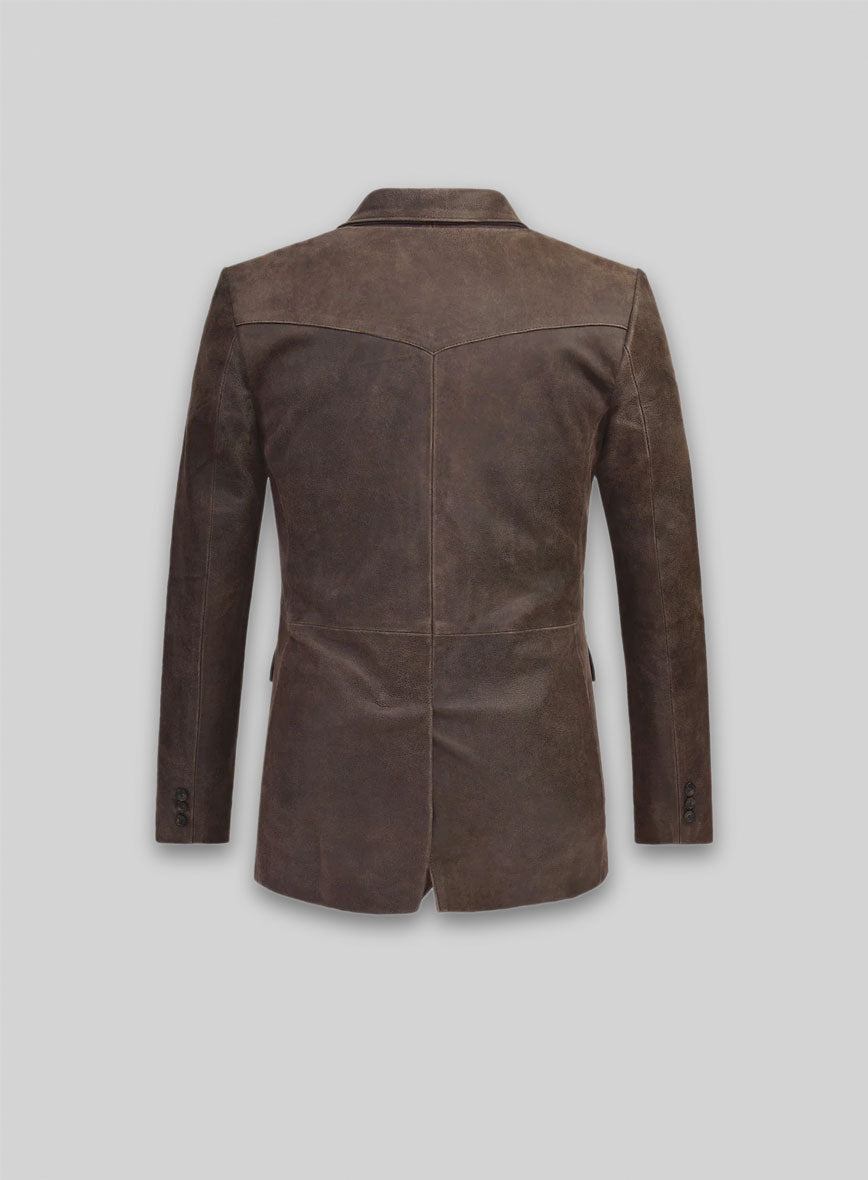 Vintage Brown Grain Western Leather Blazer