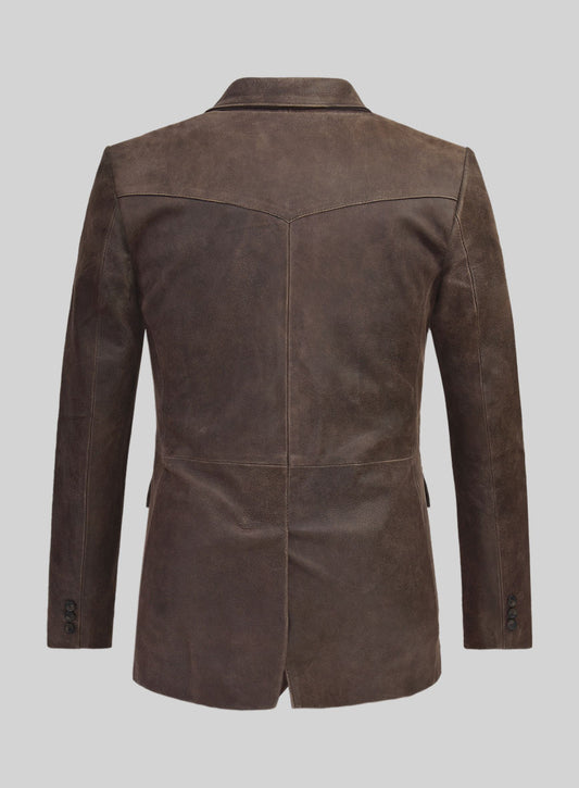 Vintage Brown Grain Western Leather Blazer