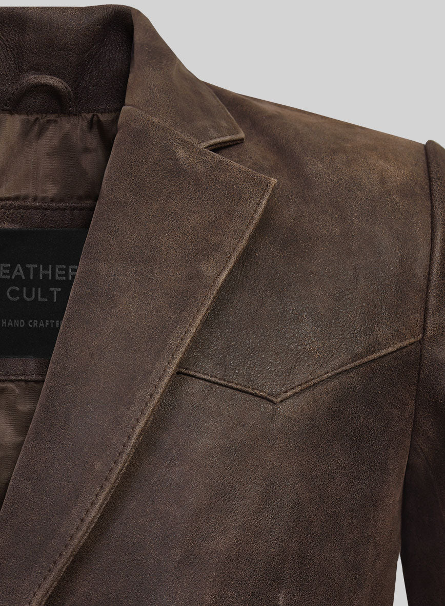 Vintage Brown Grain Western Leather Blazer
