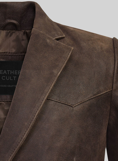 Vintage Brown Grain Western Leather Blazer