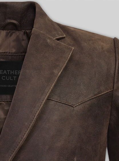 Vintage Brown Grain Western Leather Blazer