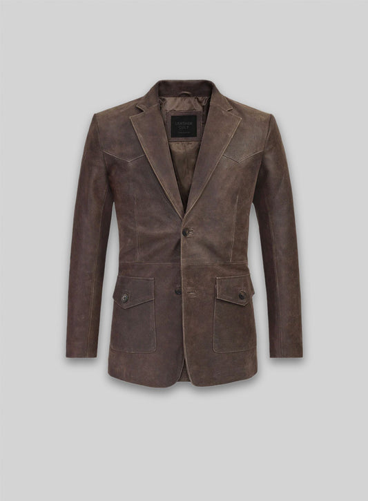 Vintage Brown Grain Western Leather Blazer