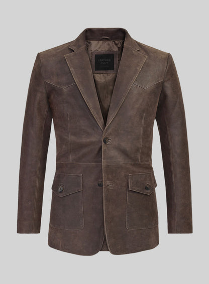 Vintage Brown Grain Western Leather Blazer