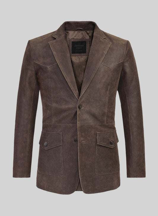 Vintage Brown Grain Western Leather Blazer
