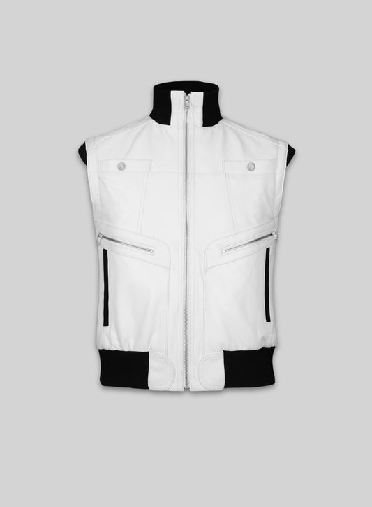 White Leather Biker Vest # 314