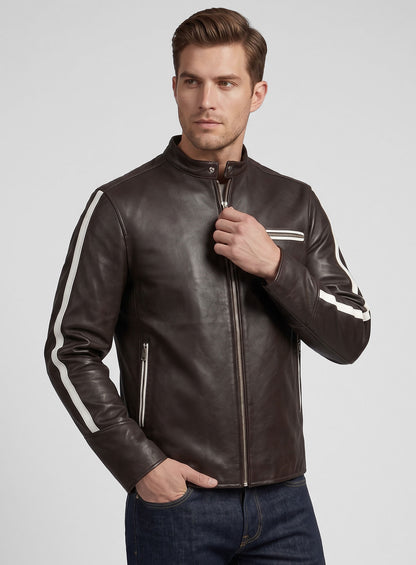 White Stripe Leather Jacket # 100