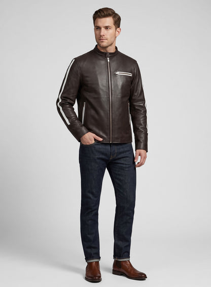 White Stripe Leather Jacket # 100