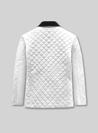 White Bocelli Tuxedo Quilted Leather Blazer