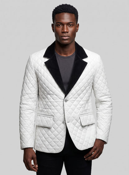 White Bocelli Tuxedo Quilted Leather Blazer