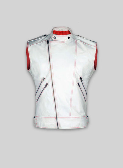 White Leather Biker Vest # 313