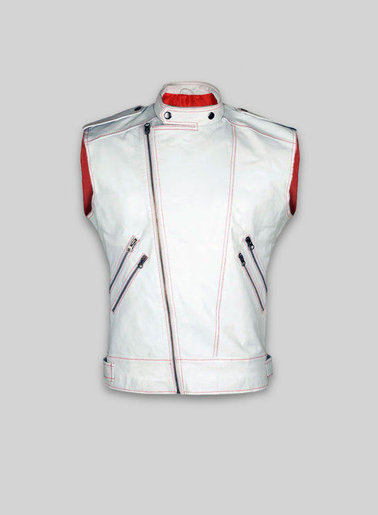 White Leather Biker Vest # 313