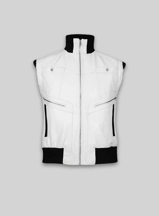 White Leather Biker Vest # 314