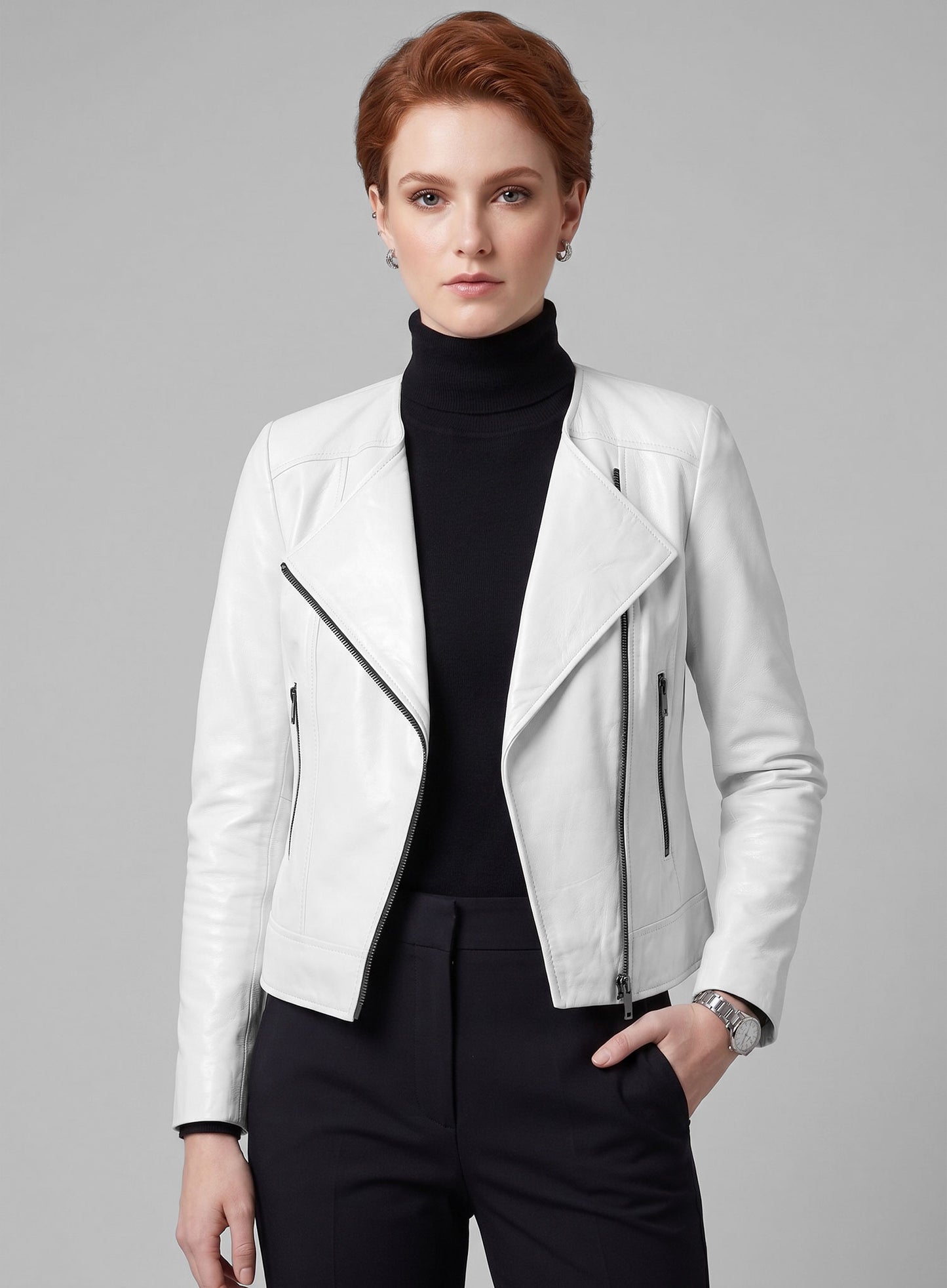 White Leather Jacket # 237