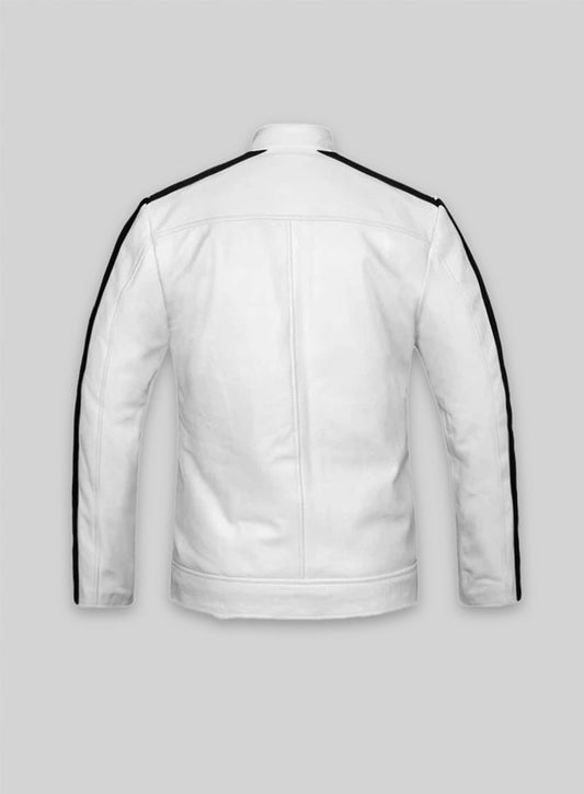 White Leather Jacket Sportsman Stripe
