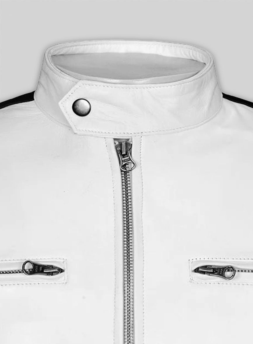 White Leather Jacket Sportsman Stripe