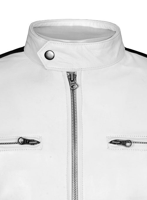 White Leather Jacket Sportsman Stripe - LeatherCult