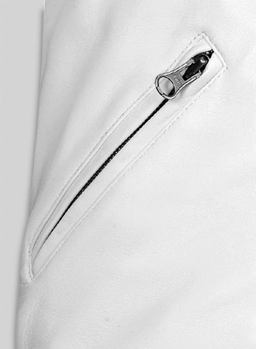 White Leather Jacket Sportsman Stripe