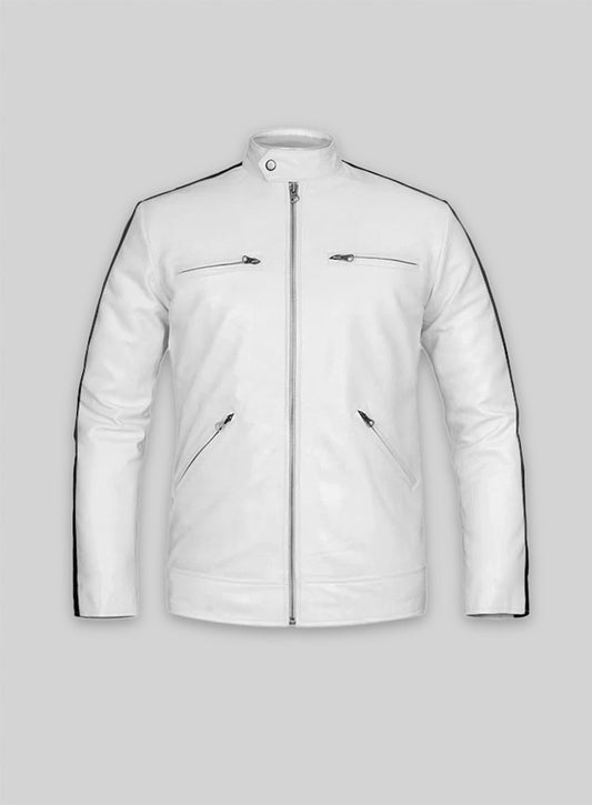 White Leather Jacket Sportsman Stripe