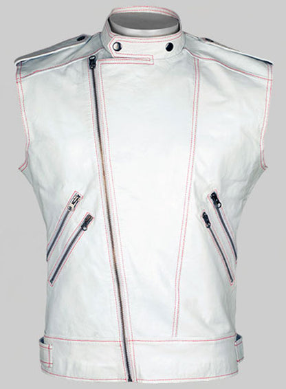White Leather Biker Vest # 313 - LeatherCult