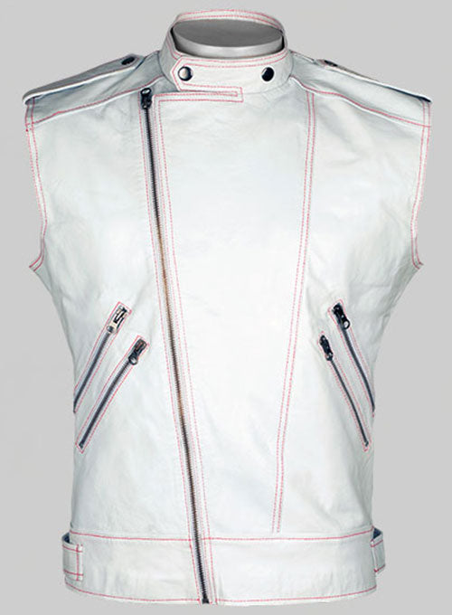 White Leather Biker Vest # 313 - LeatherCult