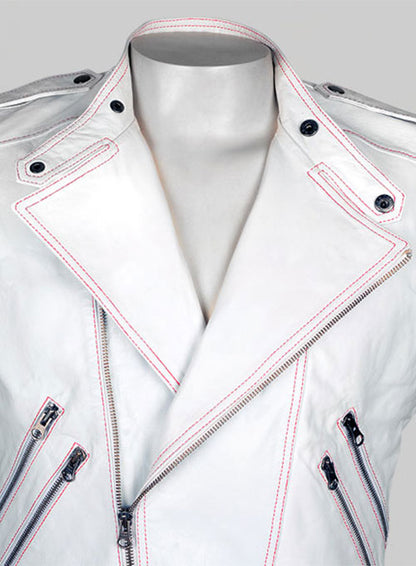 White Leather Biker Vest # 313 - LeatherCult