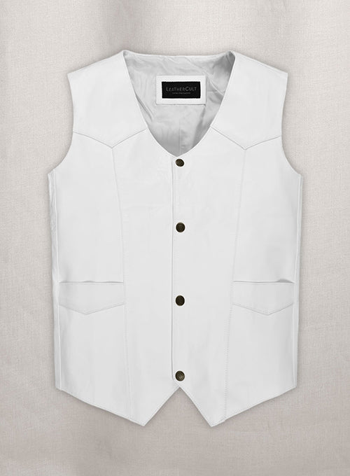 White Leather Vest # 306 - LeatherCult