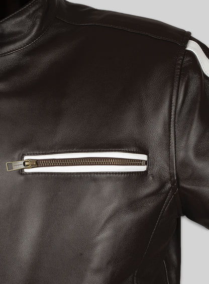 White Stripe Leather Jacket # 100