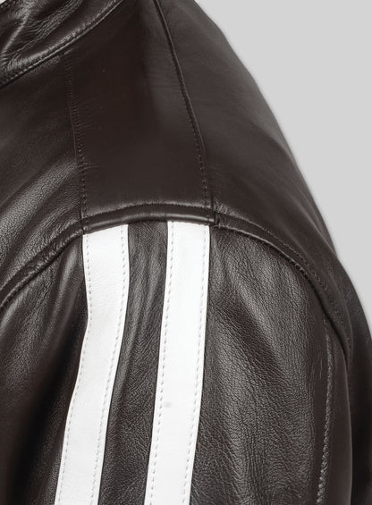 White Stripe Leather Jacket # 100