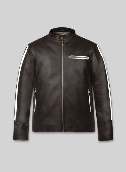 White Stripe Leather Jacket # 100