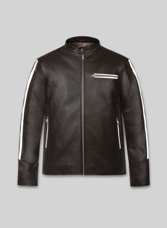 White Stripe Leather Jacket # 100