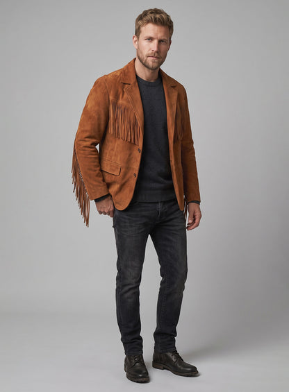 Wild West Fringe Suede Leather Blazer