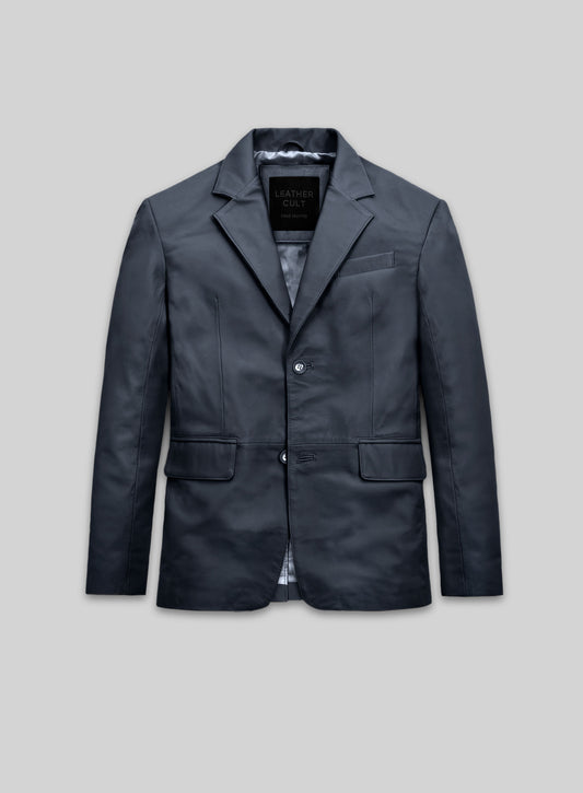 Winsor Blue Lambskin Leather Blazer