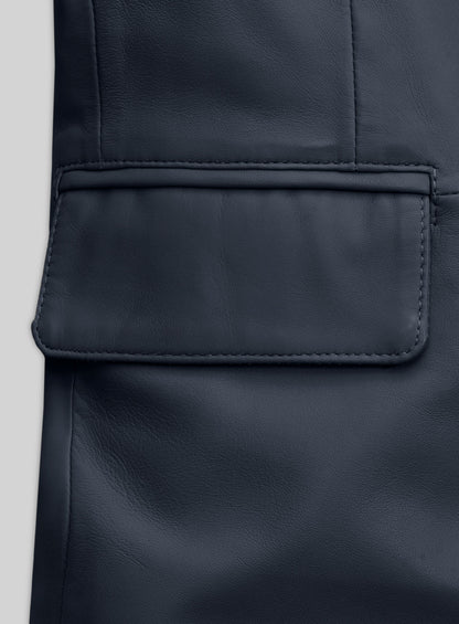 Winsor Blue Lambskin Leather Blazer